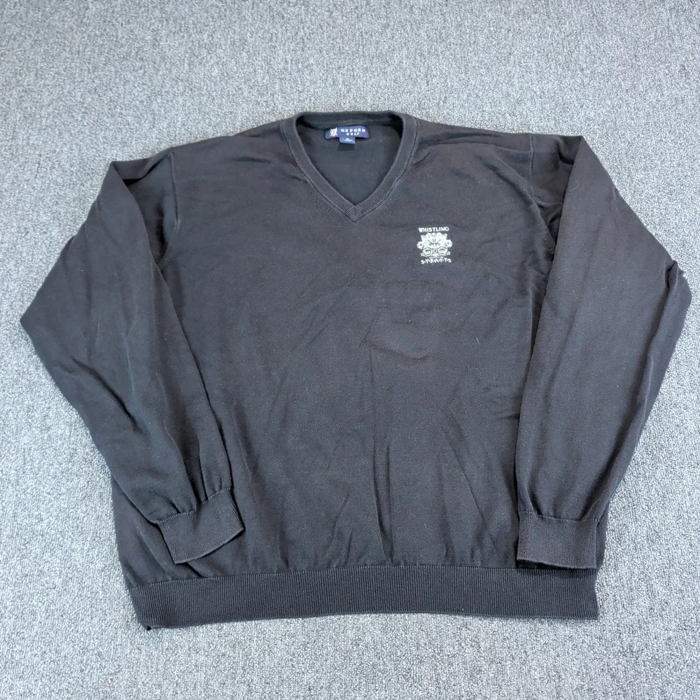 Oxford Golf Whistling Straits V-Neck Sweater Mens XL Black 100% Pima Cotton